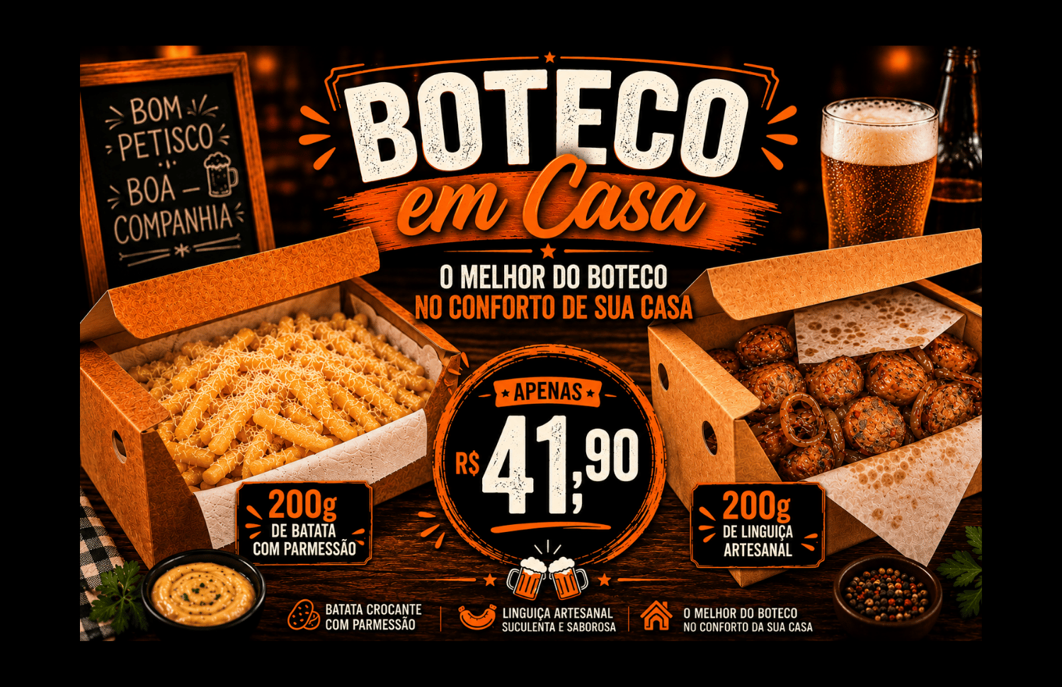 Combo Boteco em Casa - 200 g Calabresa + 200 g  Batata