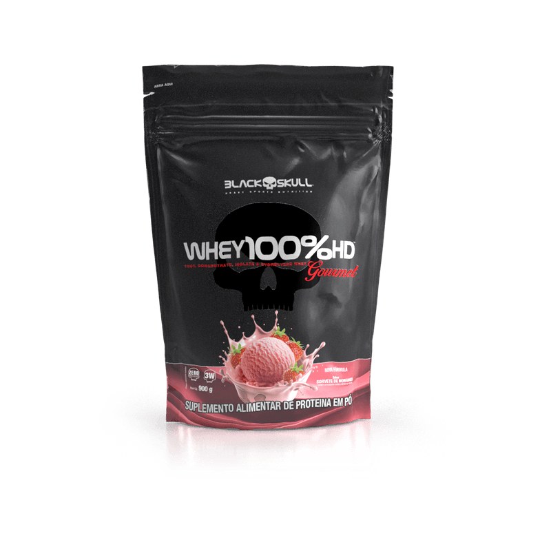 WHEY 100% GOURMET MORANGO REFIL 900G - BLACK SKULL