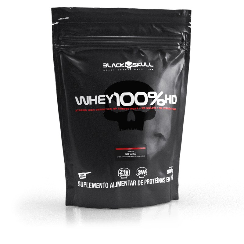 WHEY 100% HD MORANGO PACOTE 900G - BLACK SKULL