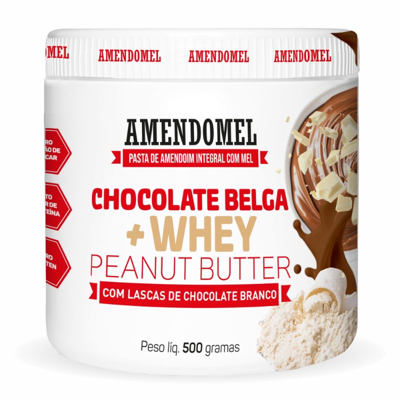 PASTA DE AMENDOIM CHOCOLATE BELGA + WHEY 500G - AMENDOMEL