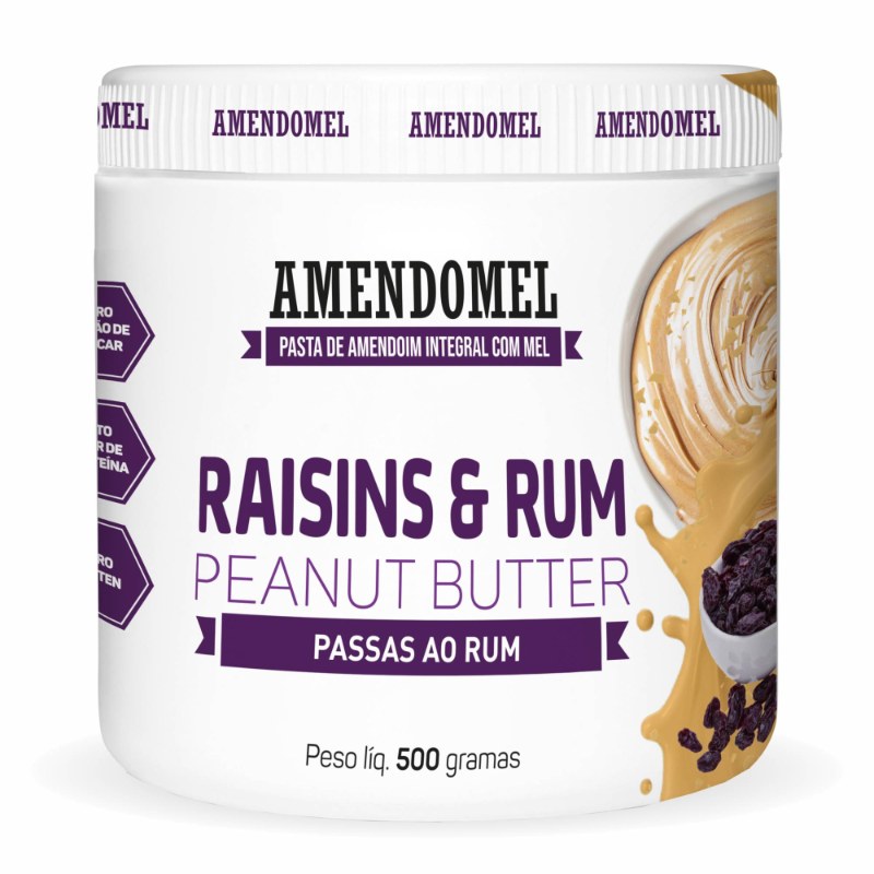 PASTA DE AMENDOIM PASSAS AO RUM 500G - AMENDOMEL