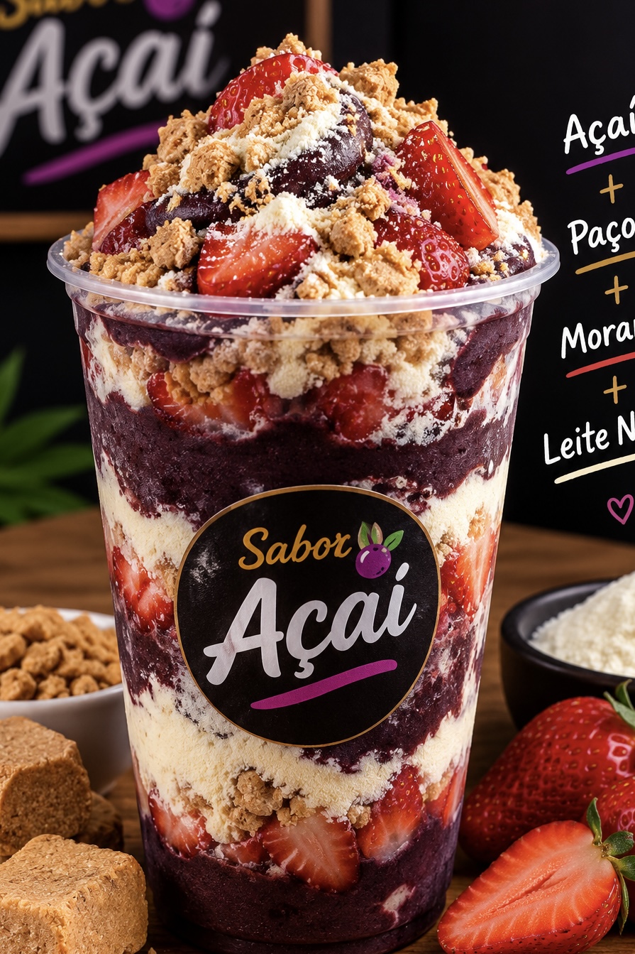 Açaí, Paçoca,Leite Condensado, Morango